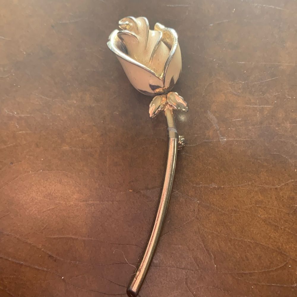 Vintage White Enamel Rose Brooch
